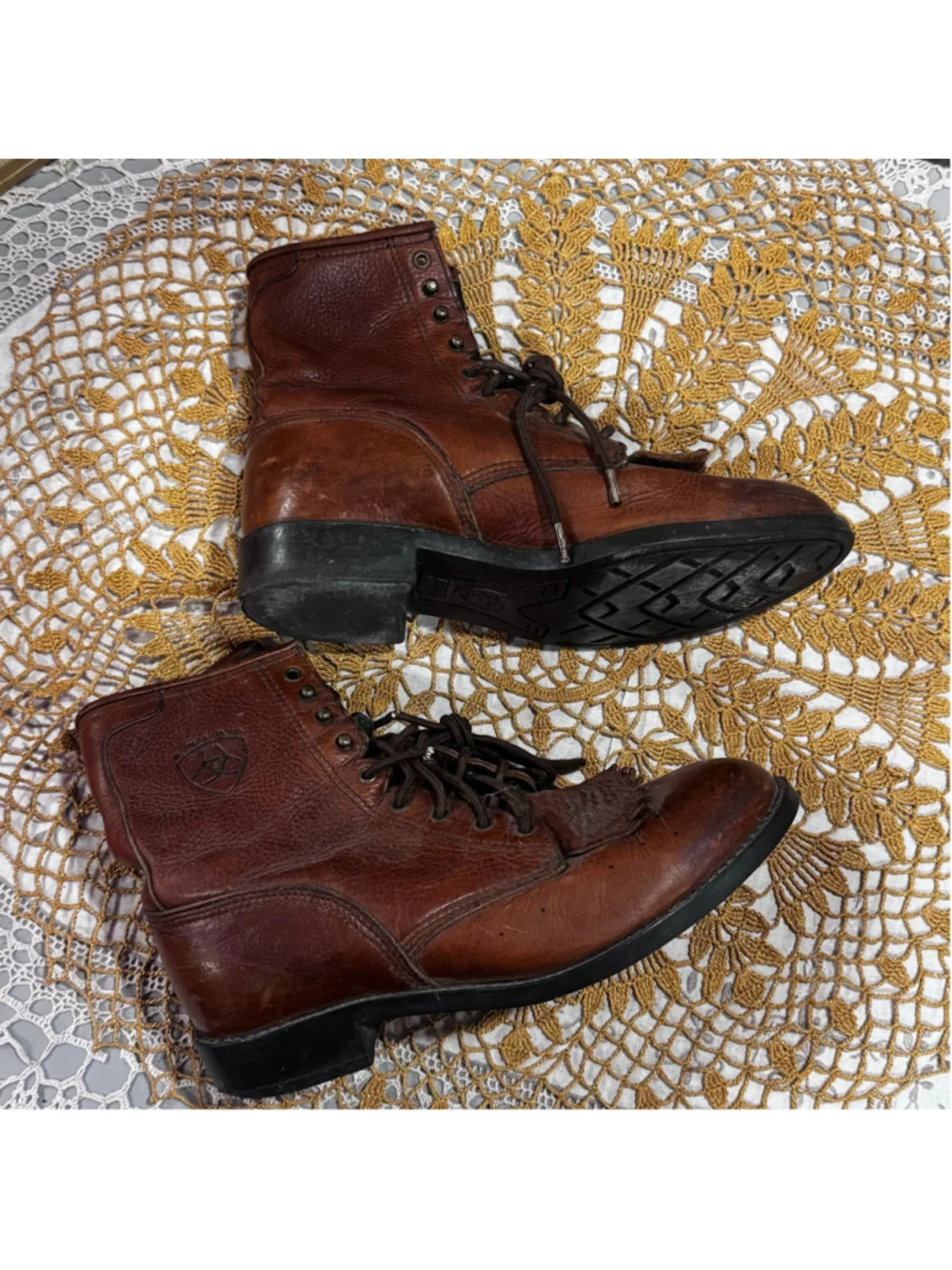 Ariat Leather Lace-Up Work Boots Brown Men's 8 Women's 10